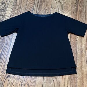 Eileen Fisher black boatneck top split hem top ptp 20.5 (M?)